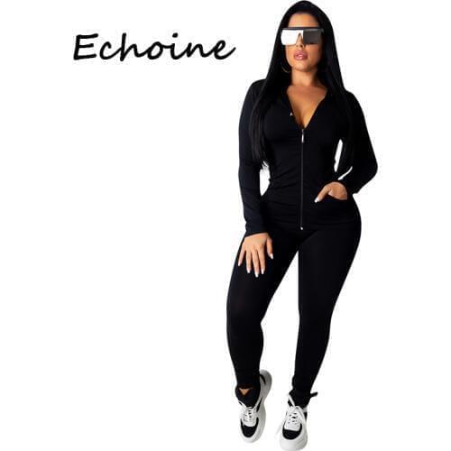 Fashion Hooded Two Piece Set Jogging Femme Zipper Top + Pants Suit Sportwear Tracksuit Women Outfits Solid 7 Color Plus Size