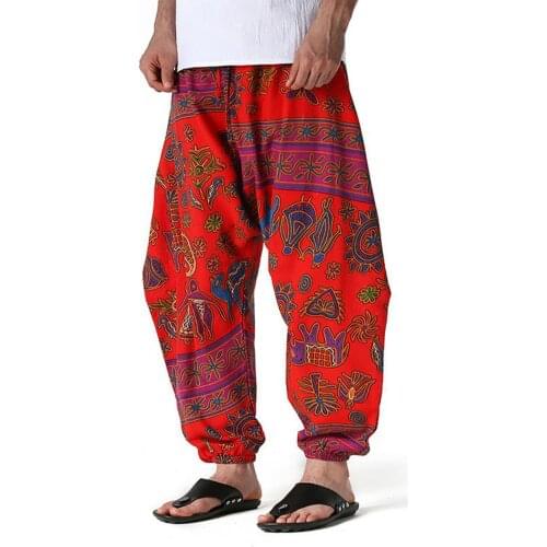 Men trousers Casual Harem Pants Printed Drop Crotch Men Multi Pockets Loose Trousers Baggy pants 2021
