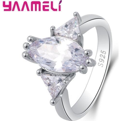 New Design Geometric Triangle White Cubic Zirconia Jewelry Rings Clear Oval Crystal Cocktail Rings for Women