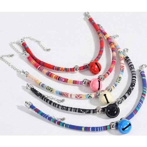 Bohemian Style Cat Collars Suitable For Cats Colorful Adjustable Funny Ethnic Pet Collar With Bell Pets Supplies Dropshipping