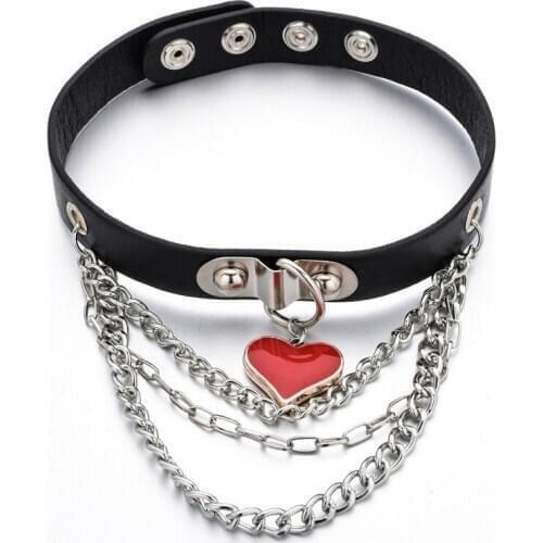 Punk Gothic Choker Necklace Multi Layers Bondage Collar Heart Pendant Leather Chokers Alloy Material Punk Necklace
