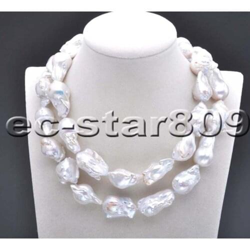 P5899 32" 28mm White BAROQUE KESHI REBORN PEARL NECKLACE