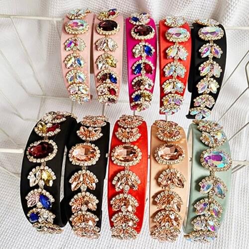 ZHINI 2021 New Luxury Punk Color Big Zircon Crystal Headbands for Women Fashion Rhinestone Handmade Hair Accessories Jewelry