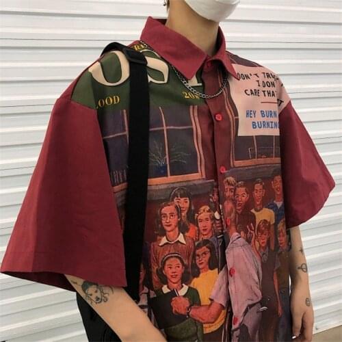 Gothic Retro Style 90s Letter Character Korean Print Casual Mens Streetwear Punk Shirt Men and Women Vintage Unisex Tops Shirts