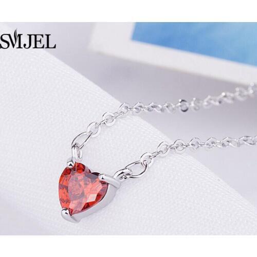 SMJEL Korean Small Love Heart Necklaces Women Crystal Heart long Chain Simple Clavicle Temperament Jewelry Wedding Gifts