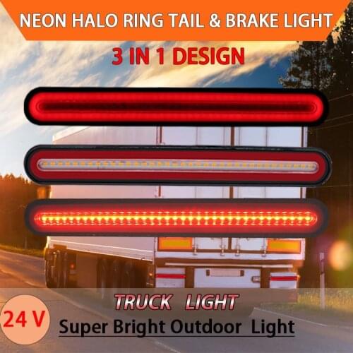 Truck Brake Light Turn Signal Light 24V Tail Brake Stop Lamp 3 In 1 Neon Halo Ring Flowing LED Turn Signal Trailer