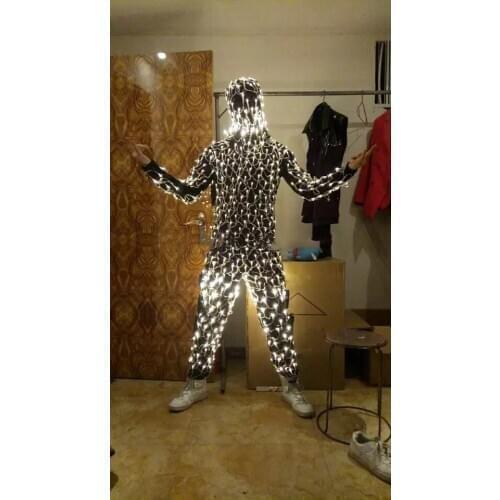Halloween bar male ds dj dance glowing costume led light up gogo costume