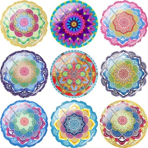 TAFREE 2019 NEW Datura flower Mandala pattern 12/15//16/18//20//25 mm Glass Cabochon Dome Flat Back DIY Jewelry Making MA120