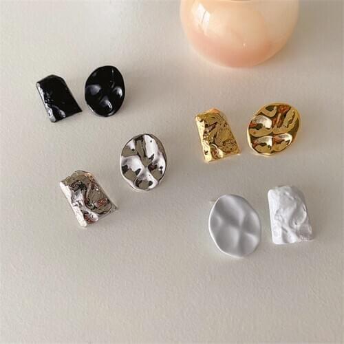 AOMU 2020 S925 Retro Geometric Asymmetry Black White Multicolor Bump Metal Earring for Women Simple Fashion Earring Jewelry Gift