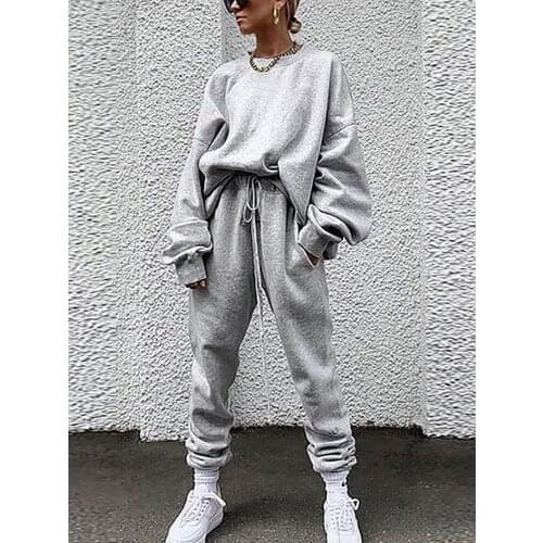 Women Autumn Casual Colorful Printed Two Piece Set Oversized Pullover Sweatshirt And Long Pant Female Vintage Pocket Sports Suit