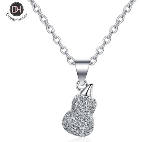 Dreamhonor 925 Sterling Silver Womens Fashion New Jewelry Crystal Zircon Double-sided Gourd Pendant Necklace Long 45CM