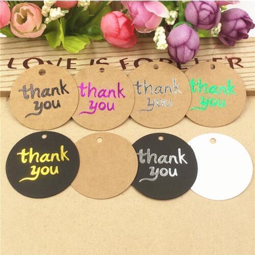 200 PCS 4x4 cm Supplies Round Thank You Kraft Paper Hang Tag For Wedding Festival Party Cake Cookie Crafts Paper Card Price Tags
