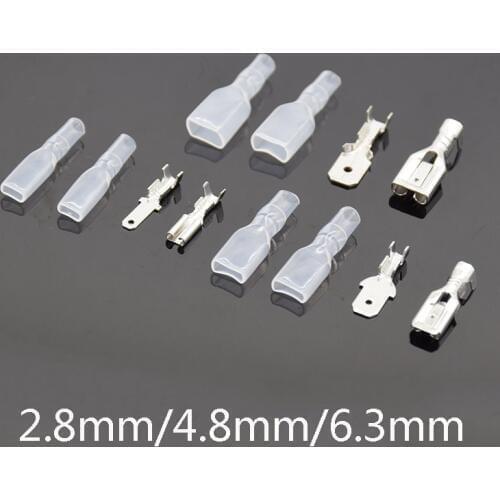 200pcs Female Male Spade Crimp Terminals Sleeve Wire Wrap Connector for 22-16 AWG 0.5mm2-1.5mm2 2.8mm 4.8mm 6.3mm