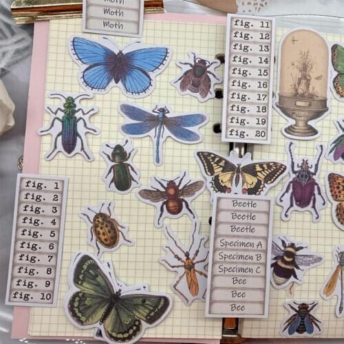 40PCS Vintage Insect World Sticker DIY Scrapbooking Bottom Collage Diary Happy Plan Gift Sealing Decoration Sticker