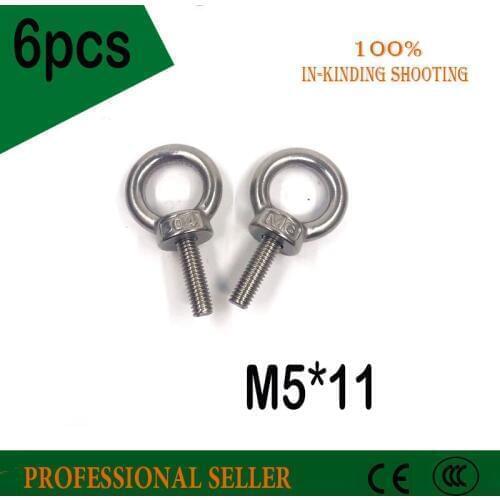 6PCS M5*11 304 Stainless Steel Silver Ring Shape Screws Bolt screw rings lifting eye bolt marine hardware ring bolt