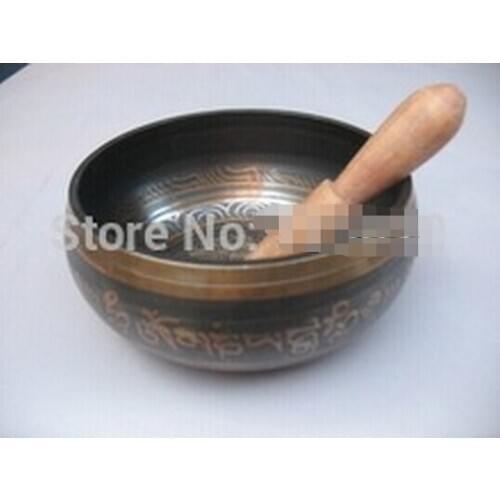 8.6CM Asian Buddhist mantra traditional Tibetan singing bowls bronze Buddha