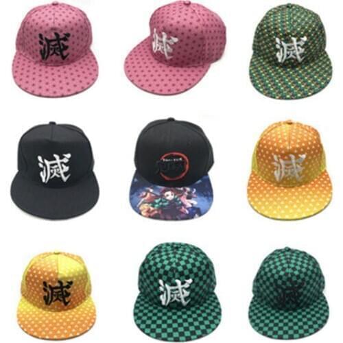 Demon Slayer Cosplay Hats Caps Anime Kamado Tanjirou /Kamado Nezuko Printed Cotton Baseball Cap Travel Sunhat Adjustable Hats