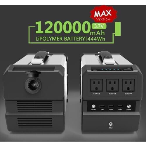 444Wh/120000mAh Huge Capacity Power Battery Pack Solar Generator AC DC Portable Power Bank Power Station For Outdoor Activity