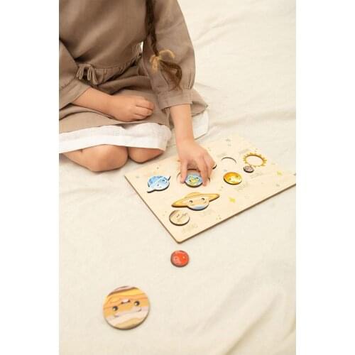 Wood Boyamalı Puzzle Solar System 20x30 For Kids Wooden Toys Puzzle Jigsaw IQ Game Creative Planets Science Game