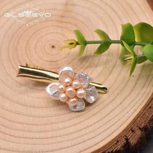 GLSEEVO Natural Freshwater Baroque Pearl Hairpin Women Wedding Anniversary Delicate Flowers Handmade Fasion Jewellery GH0019