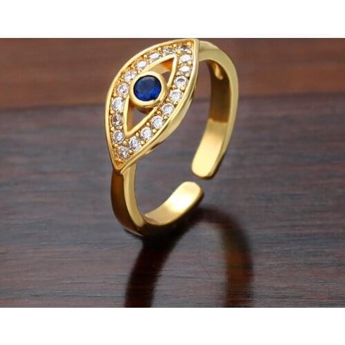 Daihe Luxury 18K Gold Blue Eye Ring Women Adjustable Micro Inlay Colorful Crystal Zircon Copper Ring Women Gift Jewelty 2021 New