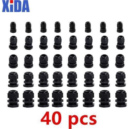 40pcs Each of 8 PG7 PG9 PG11 PG13.5 PG16 Thread Nylon Cable Gland Kit Wire Connector Waterproof Plastic Cable Gland Reducer
