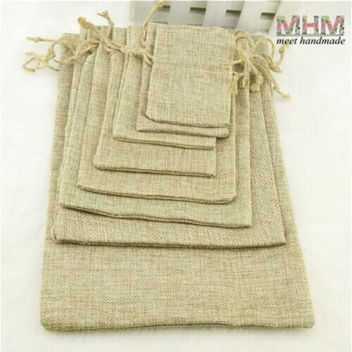Linen Drawstring Wedding 10pc Vintage Natural Burlap Hessia Candy Party Favor Pouch Jute Gift Bags