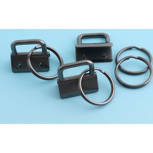 Gunmetal Key Fobs Hardware with Keyrings 25mm Key Chains For Wrist Cotton Tail Clip Lanyard Clips Metal Ribbon End Cap