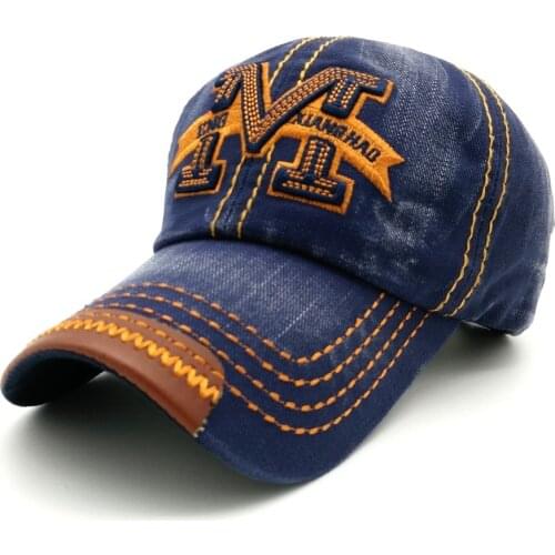 Washed cowboy baseball cap Korean retro cap letter M mens and womens used foreign trade cap