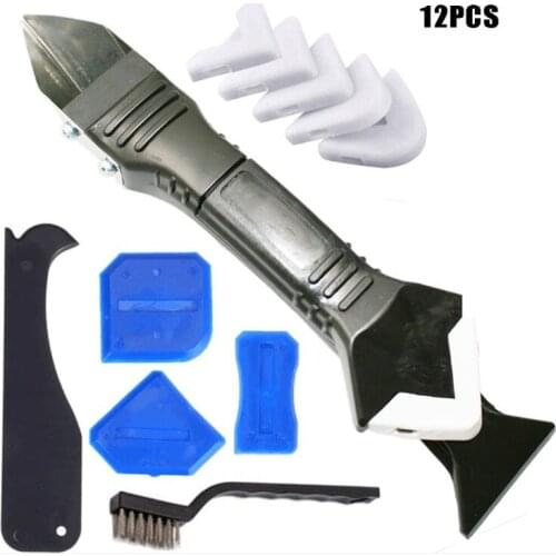 12pcs Caulking Tool Kit Silicone Sealant Tool Grout Scraper Caulk Remover Set 3 in 1 Plastic Spatula Squeegee