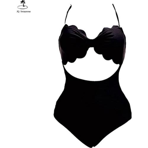 2019 New Vintage Retro Swimsuit Womens Scallop Shape Cut-out Halter One Piece Swimwear Bathing Suit for Women