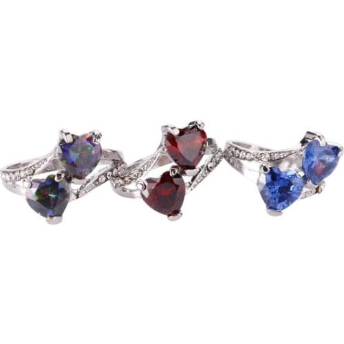 New Style Trend Double Heart Crystal Ring Fashion Elegant Girl Inlay Zircon Ring Charm Ladies Wedding Engagement Jewelry Gifts