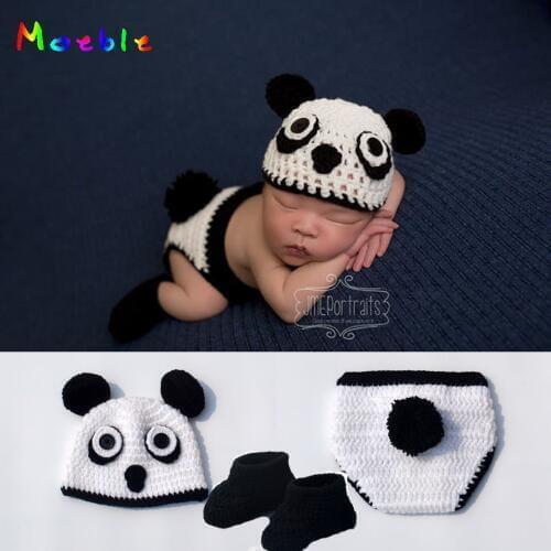 Newborn Panda Design Baby Crochet Photo Props Infant Baby Knitted Photography Props Baby Cartoon Costume MZS-16010