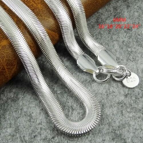 Wholesale 16-24 inch Free shipping Popular fashion silver Plated 6mm Snake Bone flat necklace high quality necklace