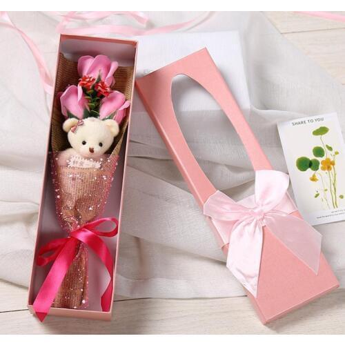 Box Packing Gifts For Friend Christmas Adorable Bear Doll Soap Rose Flowers Bunch For Party wedding and gifts navidad SN1287
