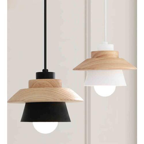 Nordic Decor Pendant Lights Suspension Luminaire, E27 Aluminum Wood Pendant Lamp Modern Light Fixtures Black White