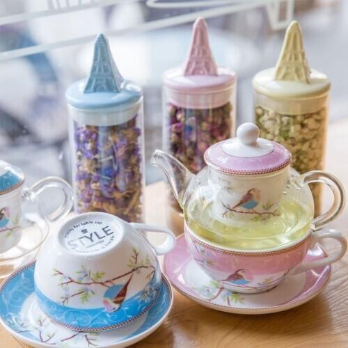 Popular Glass Tea Set with a Ceramic Infuser Strainer Cup and Saucer Set Teacup for One Smarkt Tea Maker