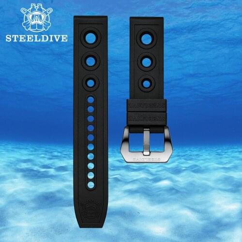 SD2201 Black Rubber Strap STEELDIVE Official Watch Strap 20mm/22mm/24mm Replacement Watch bands Diving Watches Strap 20/22mm