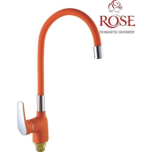 ROSE Faucet movable for kitchen with nut, faucet with flexible spout, brass kitchen faucet, flexible kitchen faucet, orange tap,flexible tap for hot and cold water, S443-4