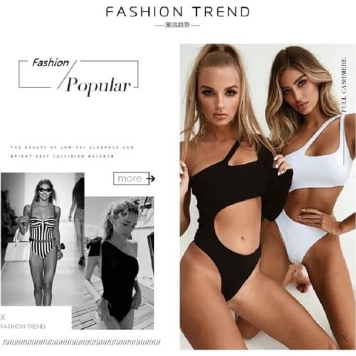 Sexy One Piece Swimsuit 2021 Swimwear Women Pure Color One Shoulder Bodysuit Push Up Bathing Suit Summer Beachwear