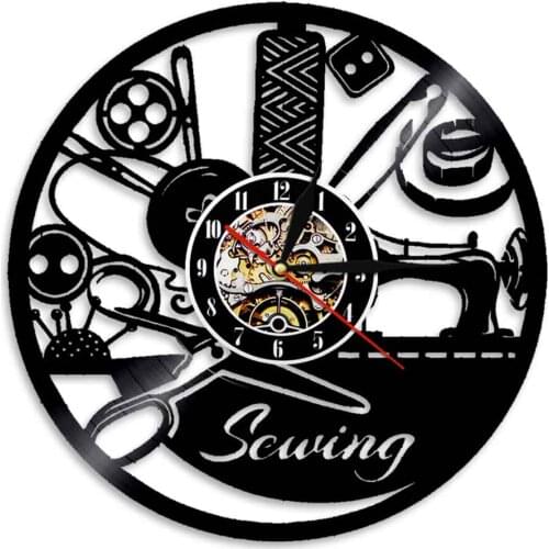 Sewing Machine For Seamstress Vinyl Record Wall Clock Gift Idea Colorful LED Lighting Remote Control Sewing Wall Light Watch