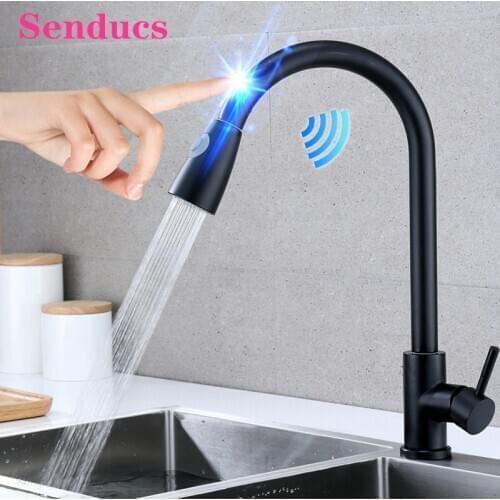 Sensitive Touch Kitchen Faucets Senducs Pull Out Kitichen Mixer Tap Black Bronze Sensor Kitchen Tap Smart Touch Water Faucets