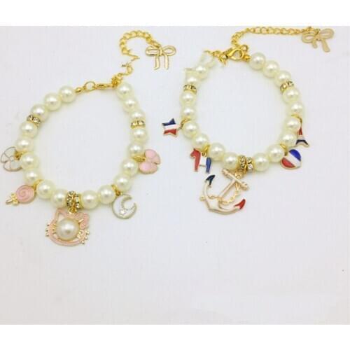 Rhinestone Pet Coller Puppy Dog Cat Pearl Necklace with Crystal Anchor Pet Accessories Lovely Fashion Pets Dogs Cats Collar