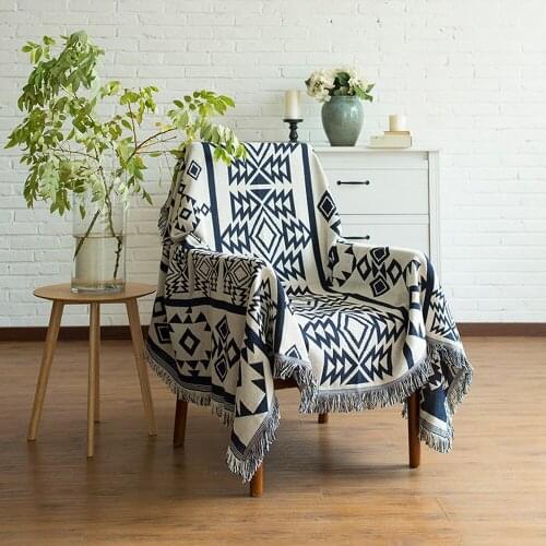 Woven Couch Throw Blanket Double Sided with Fringes Knitted Towel Featuring Decorative Tassels Sofa Chair Bed Cover Tablecloth