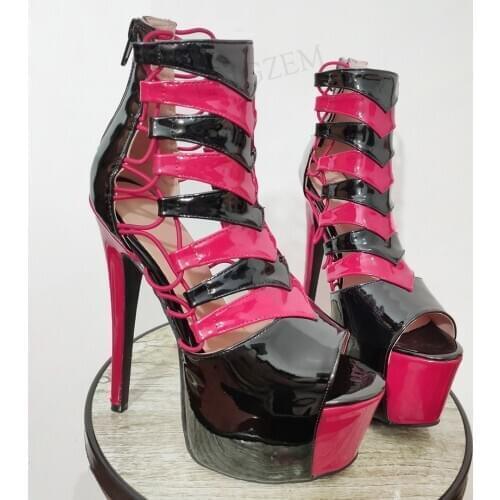 LAIGZEM SUPER Women Sandals Peep Toe Patchwork Platform High Heels PARTY SHOW Summer Shoes Woman Back Zip Big Size 43 48 50 52