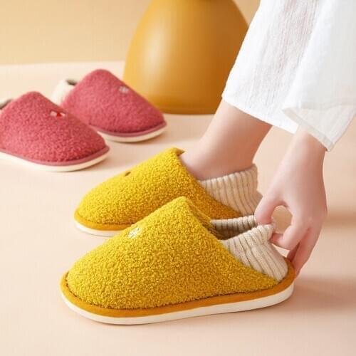 Woman Indoor Cotton Slippers Female Couples Non-Slip Soft Bottom Warm Plush Bag Postpartum Round-Headed Cotton Shoes Months