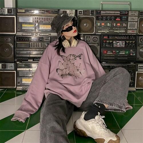 Butterfly Sweatshirt Women BF Loose Womens Long Sleeve Top 2020 Autumn Irregular Hem Womens Fashion Clothes Cotton Top