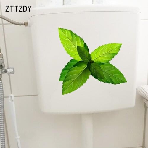 ZTTZDY 23.7×23.3CM Green Mint Leaves Fresh Home Room Wall Decor Accessories WC Toilet Stickers T6-0261