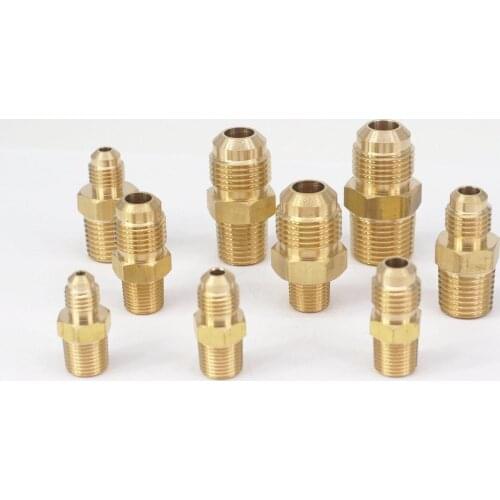 1/8" 1/4" 3/8" 1/2" NPT Male - Flare Tube OD 1/8" 3/16" 1/4" 5/16" 3/8" 3/8" 1/2" Brass SAE 45 Degree Pipe Adapters Connectors