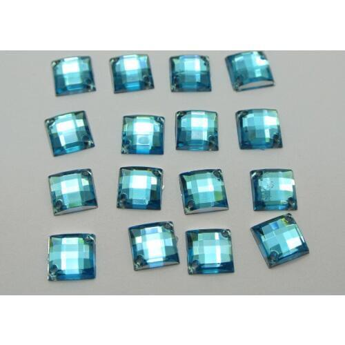 200 Blue Flatback Acrylic Square Rhinestone Button 8mm Sew on bead